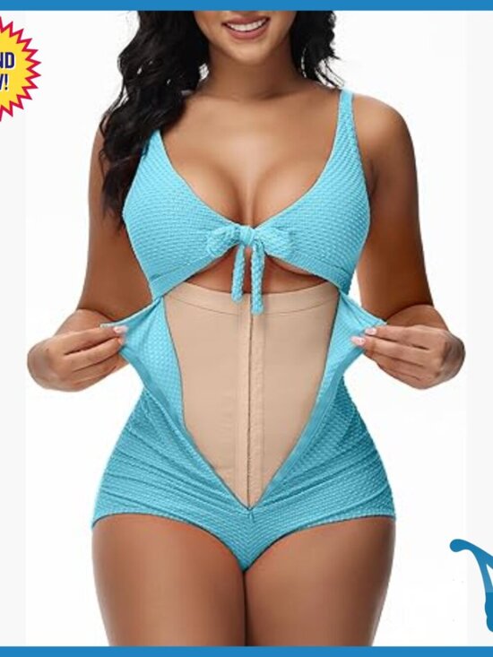 Other - Tummy Control One Piece Swimsuit Push Up Cutout Tie Front Slimming